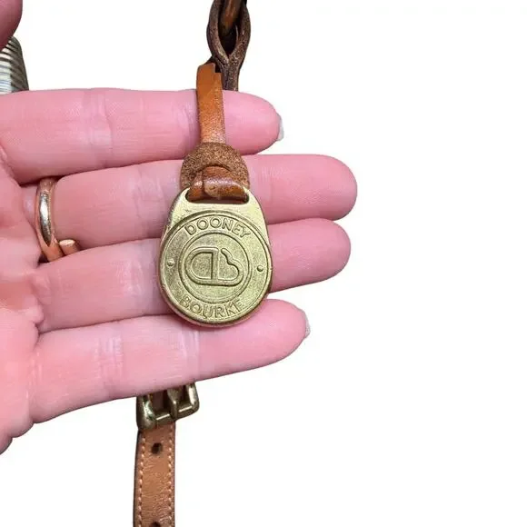 Vtg DOONEY & BOURKE AWL Equestrian Bag White Pebbled Leather British Tan 80's - Picture 15 of 16